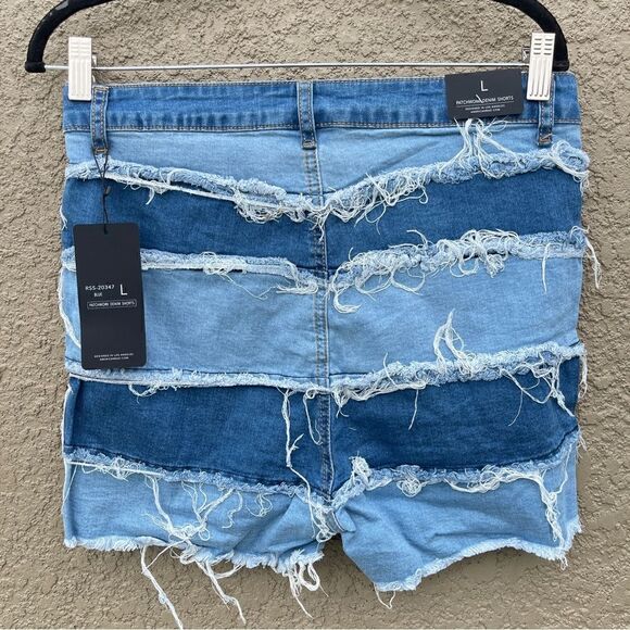 NWT Dolls soul happy patchwork high waisted denim shorts Sz L - Picture 7 of 7